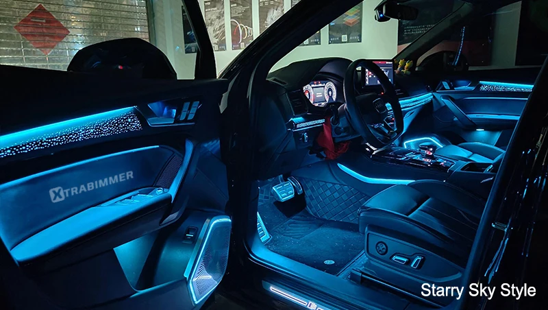Ambient Light Kit with Grain Ash Wood Carbon Fiber Style Trim Panel for Audi Q5
