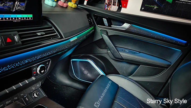 Ambient Light Kit with Grain Ash Wood Carbon Fiber Style Trim Panel for Audi Q5
