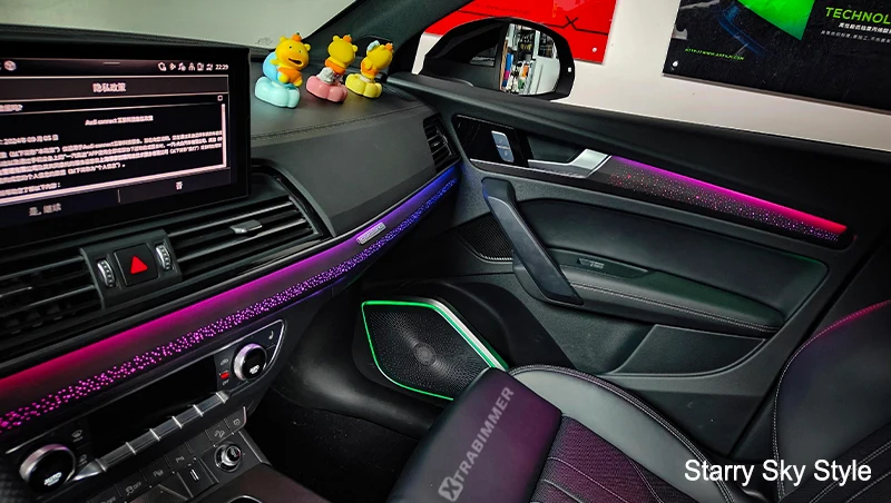 Ambient Light Kit with Grain Ash Wood Carbon Fiber Style Trim Panel for Audi Q5